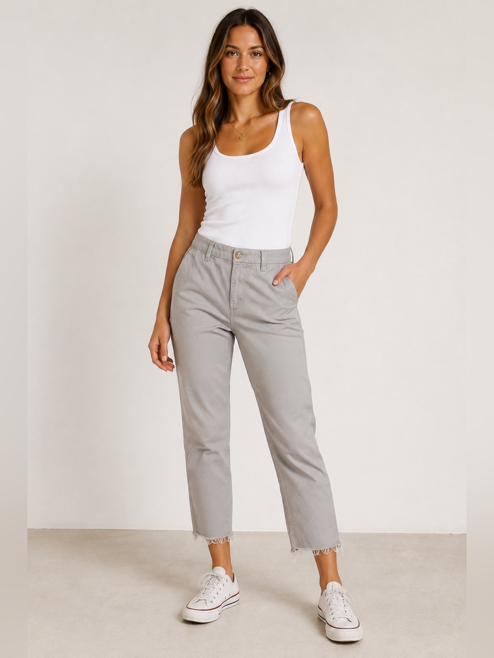 J.Crew High-Rise Girlfriend Chino Pants Gray Raw Hem Size 6